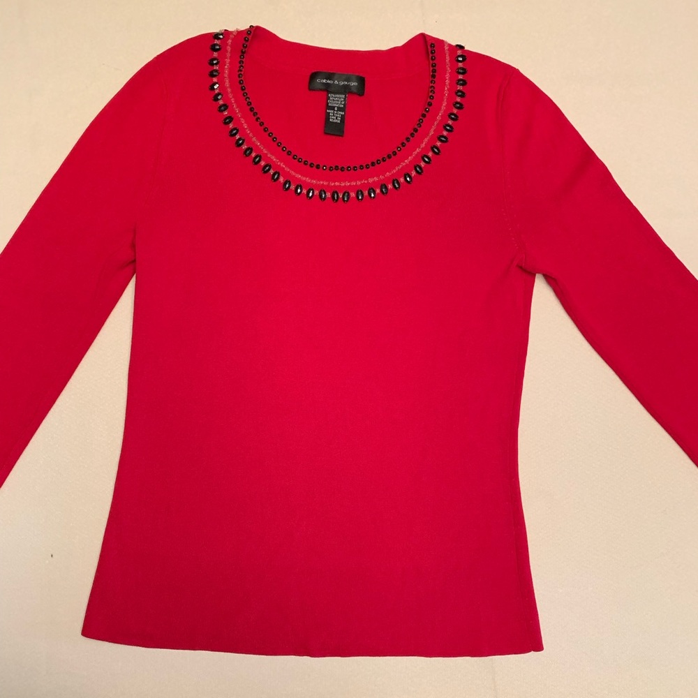 Gorgeous Cable & Gauge red top with bling.  Small
